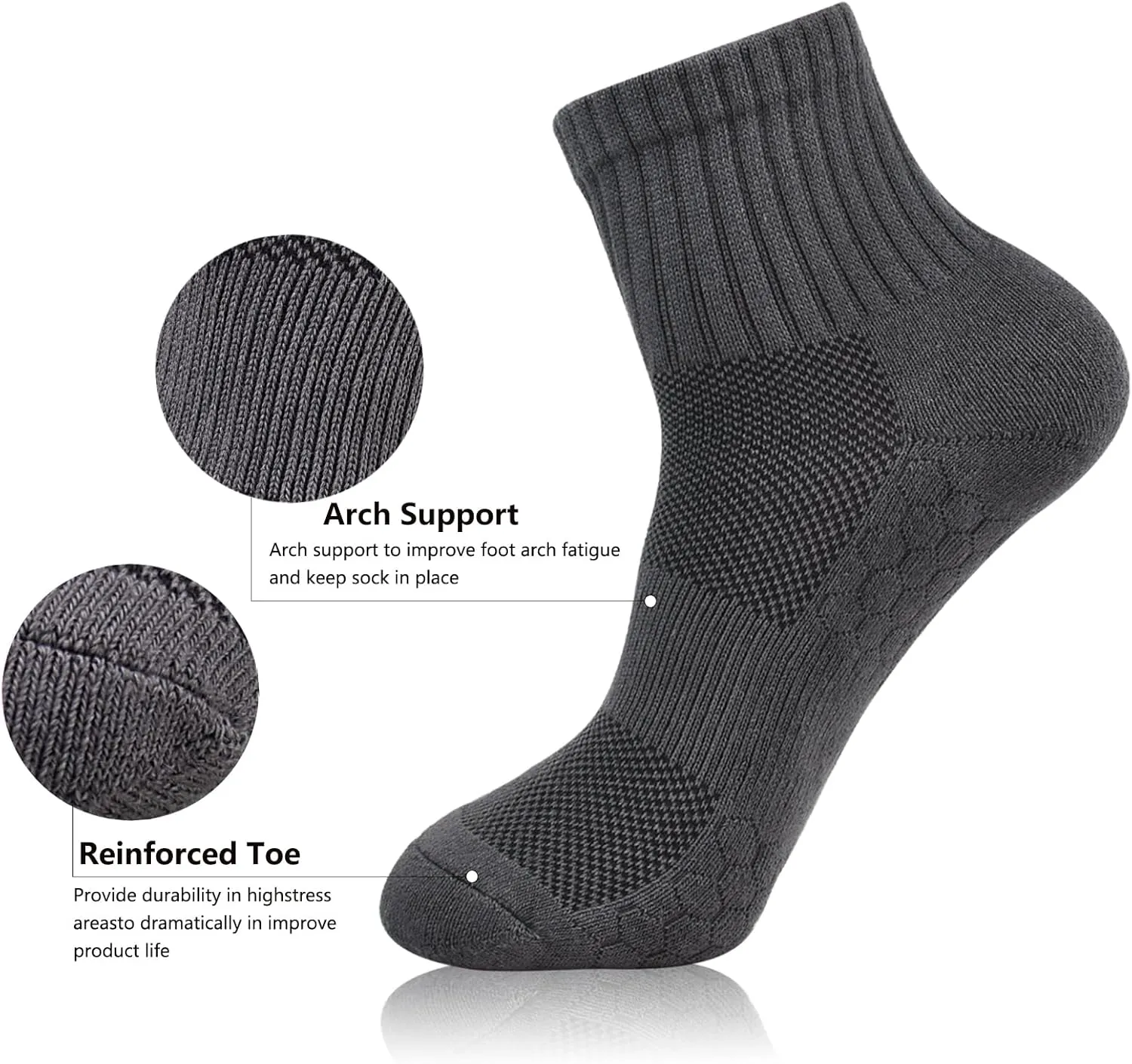 J.WMEET Men's Quarter Ankle Socks Athletic Running Hiking Cushion Performance Ventilation Sports Cotton Socks 6 Pack