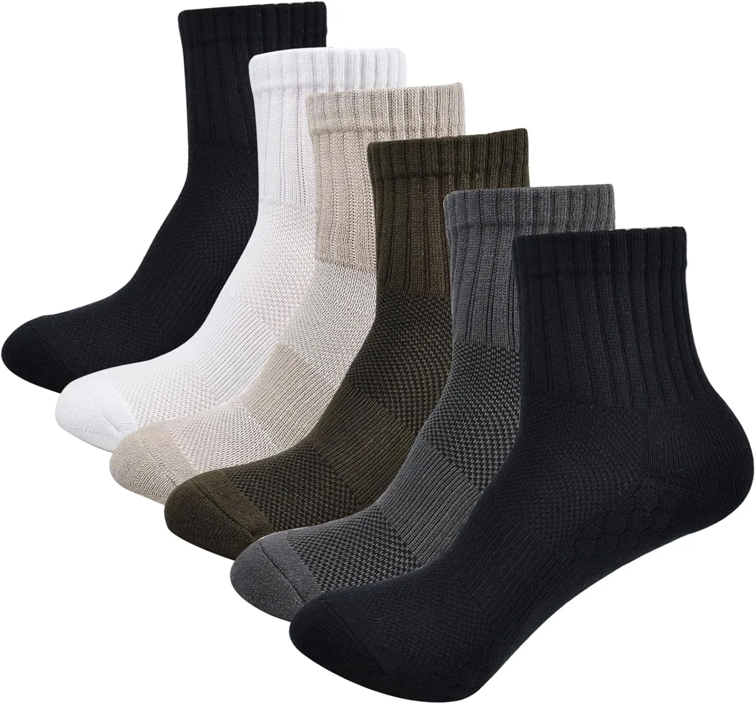 J.WMEET Men's Quarter Ankle Socks Athletic Running Hiking Cushion Performance Ventilation Sports Cotton Socks 6 Pack