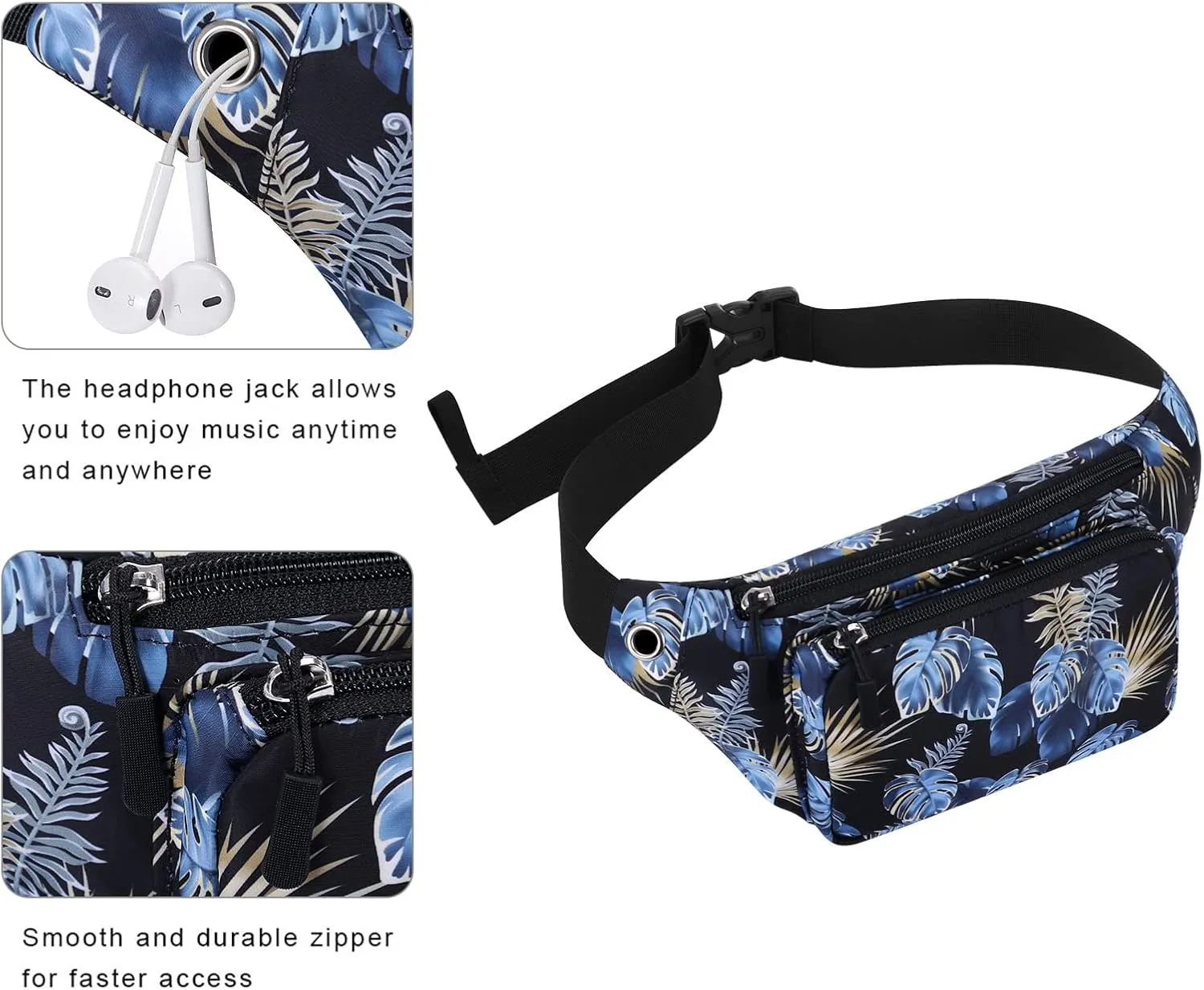 KAMO Fanny Pack, Waist Bag Sling Backpack Water Resistant Durable Polyester Small Waist Bag