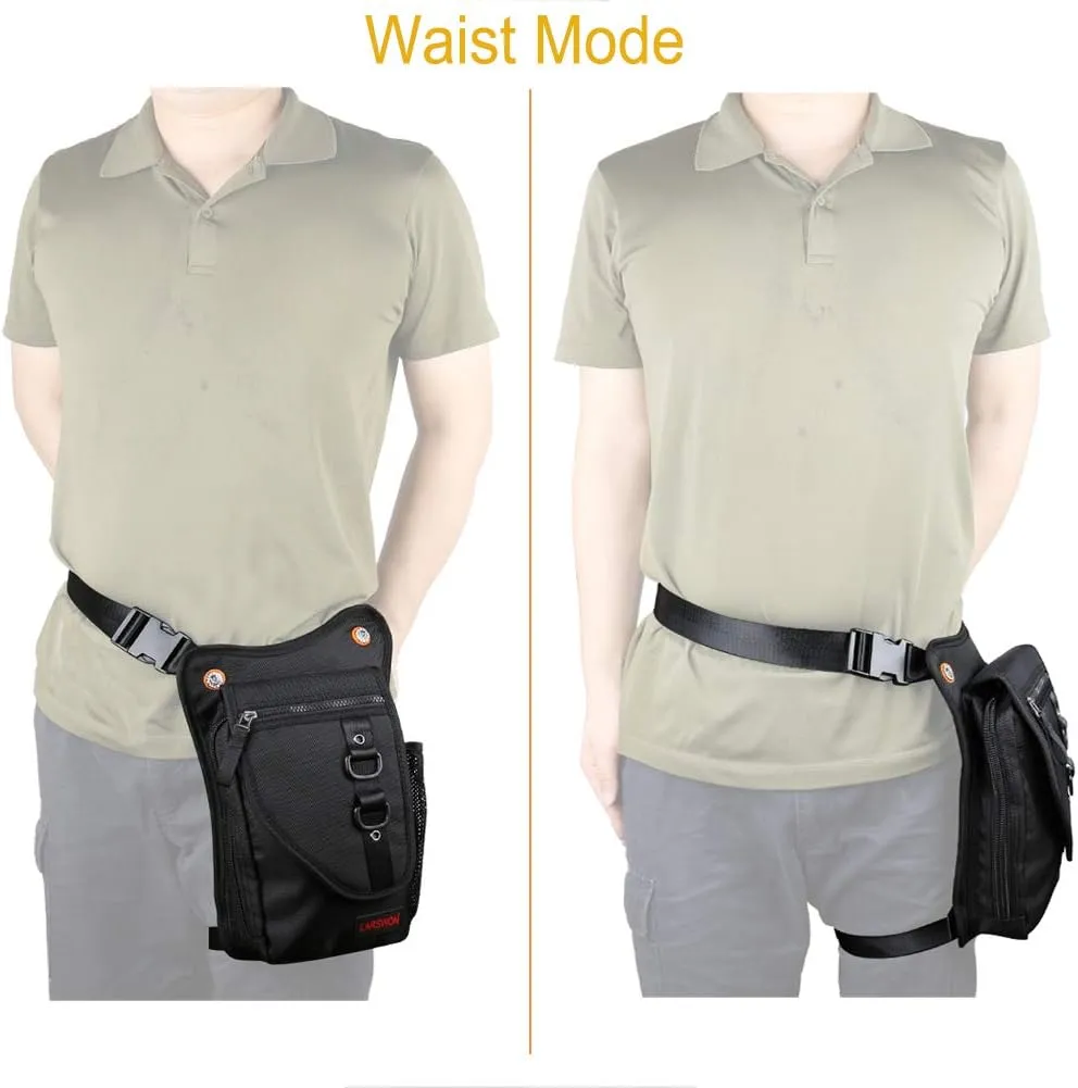 Larswon Thigh Pouch Bag - Tactical Waist Pack for Motorcycle, Waterproof Black
