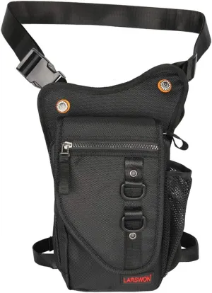 Larswon Thigh Pouch Bag - Tactical Waist Pack for Motorcycle, Waterproof Black