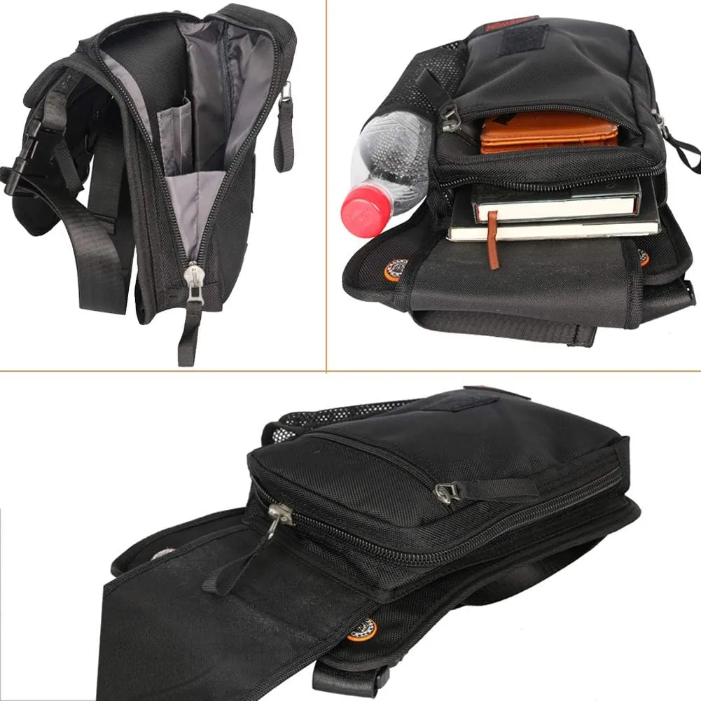 Larswon Thigh Pouch Bag - Tactical Waist Pack for Motorcycle, Waterproof Black