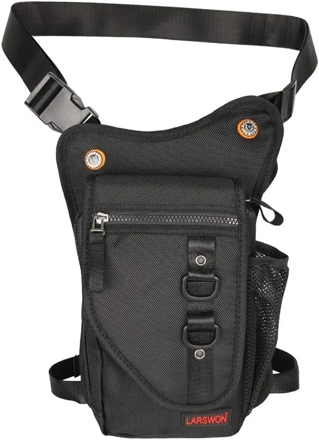 Larswon Thigh Pouch Bag - Tactical Waist Pack for Motorcycle, Waterproof Black