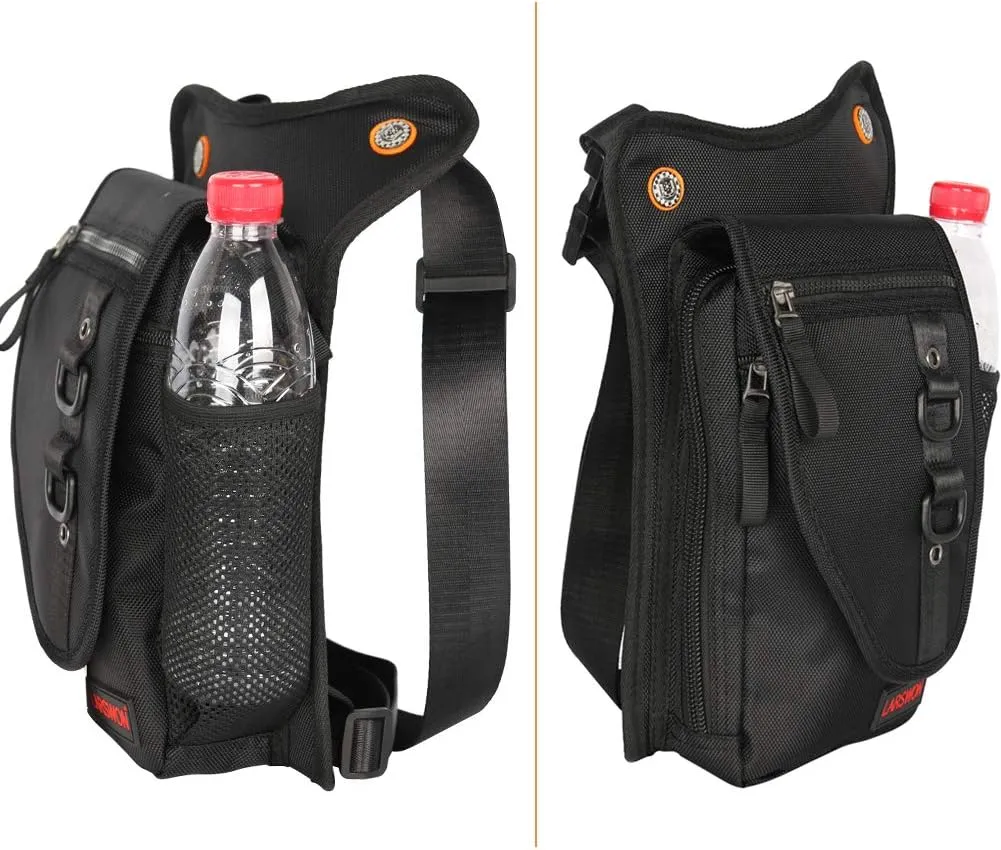 Larswon Thigh Pouch Bag - Tactical Waist Pack for Motorcycle, Waterproof Black