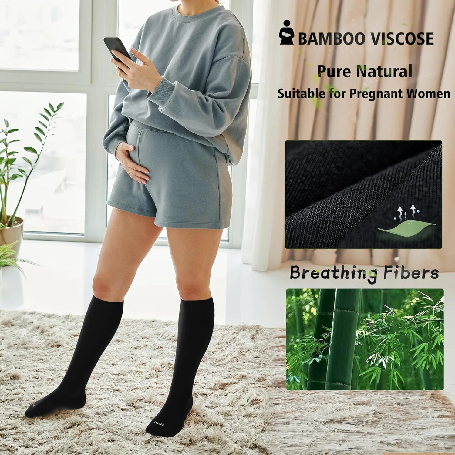 LEVSOX Viscose for Bamboo Compression Socks for Women&Men 20-30 mmHg Knee High Cute Support Socks for Nurses Pregnacy Travel
