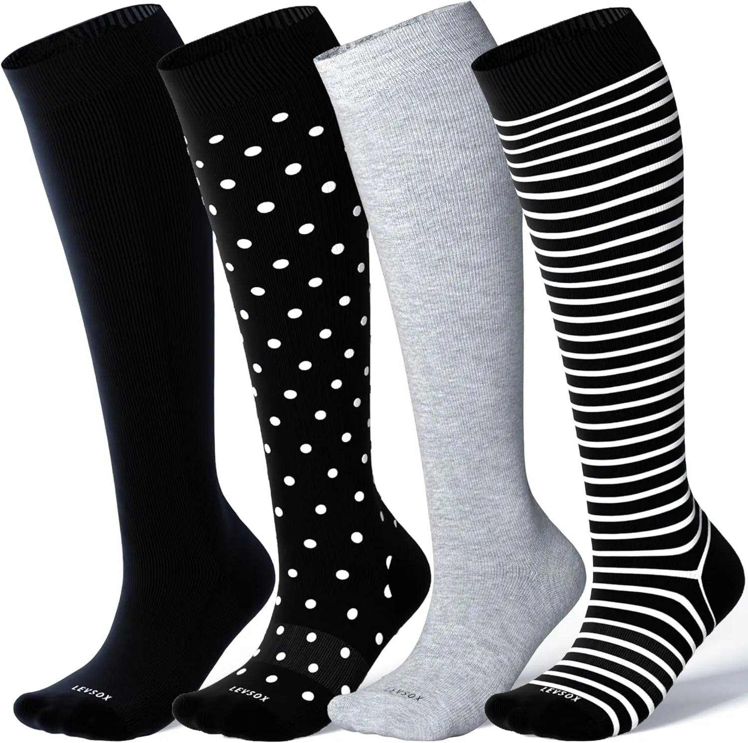 LEVSOX Viscose for Bamboo Compression Socks for Women&Men 20-30 mmHg Knee High Cute Support Socks for Nurses Pregnacy Travel