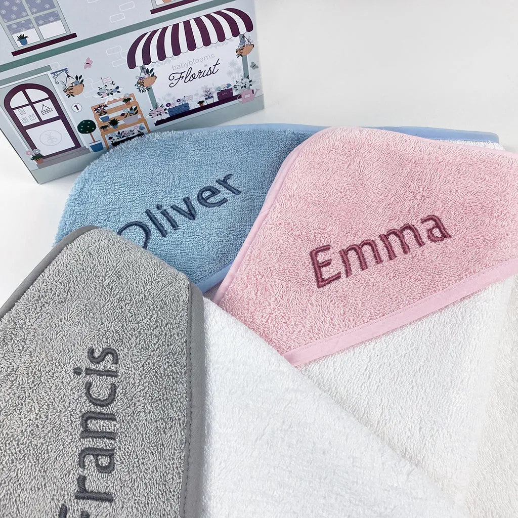 Luxury Rose Baby Clothes Bouquet and Personalised Baby Towel - White