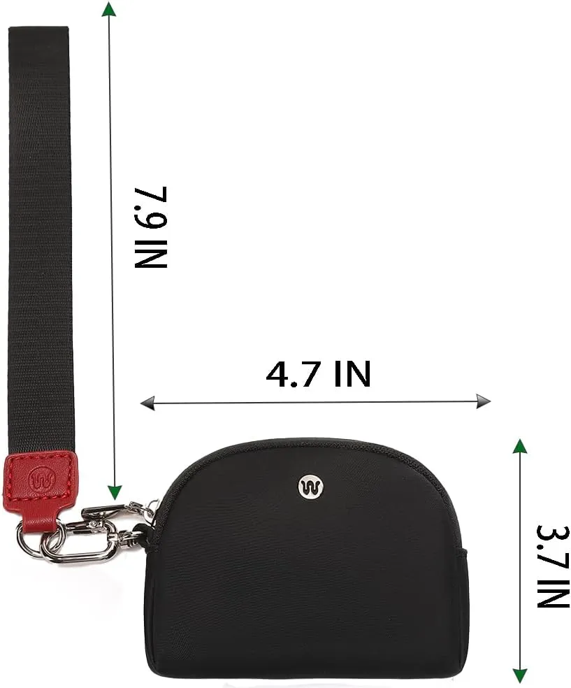 Mini Zip Around Wristlet Wallet for Women Detachable Dual Pouch Wristlet Portable Coin Pocket Keychain Small Purse (Red Black)