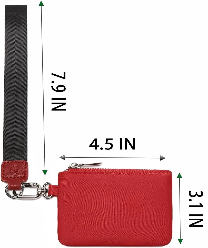 Mini Zip Around Wristlet Wallet for Women Detachable Dual Pouch Wristlet Portable Coin Pocket Keychain Small Purse (Red Black)