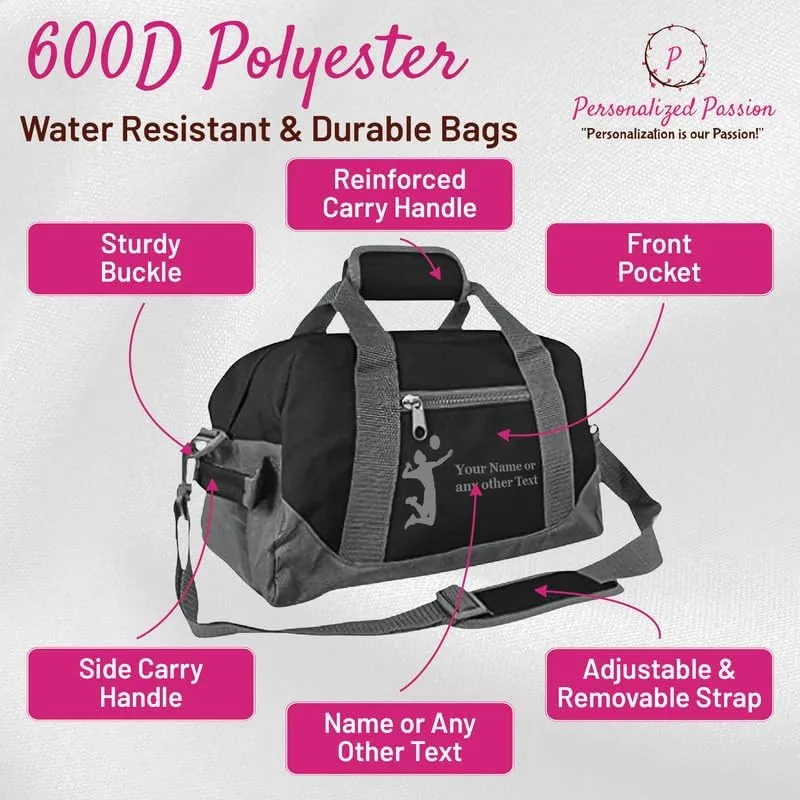 Personalized Passion Small Sports Duffel Bags for Kids - 14 Waterproof Travel Duffle with Embroidered Name & Baseball Design - Black Two-Toned Kids Weekender Bag for Boys and Girls