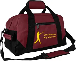 Personalized Passion Small Sports Duffel Bags for Kids - 14 Waterproof Travel Duffle with Embroidered Name & Baseball Design - Maroon Two-Toned Kids Weekender Bag for Boys and Girls