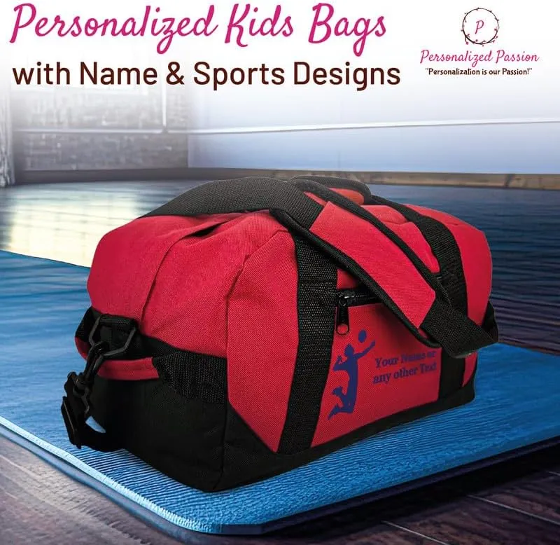 Personalized Passion Small Sports Duffel Bags for Kids - 14 Waterproof Travel Duffle with Embroidered Name & Baseball Design - Maroon Two-Toned Kids Weekender Bag for Boys and Girls