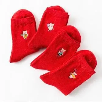 Pig Socks CUTE Pig Socks in Bright Red Cotton Blend
