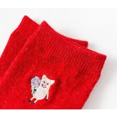 Pig Socks CUTE Pig Socks in Bright Red Cotton Blend