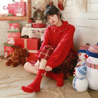 Pig Socks CUTE Pig Socks in Bright Red Cotton Blend