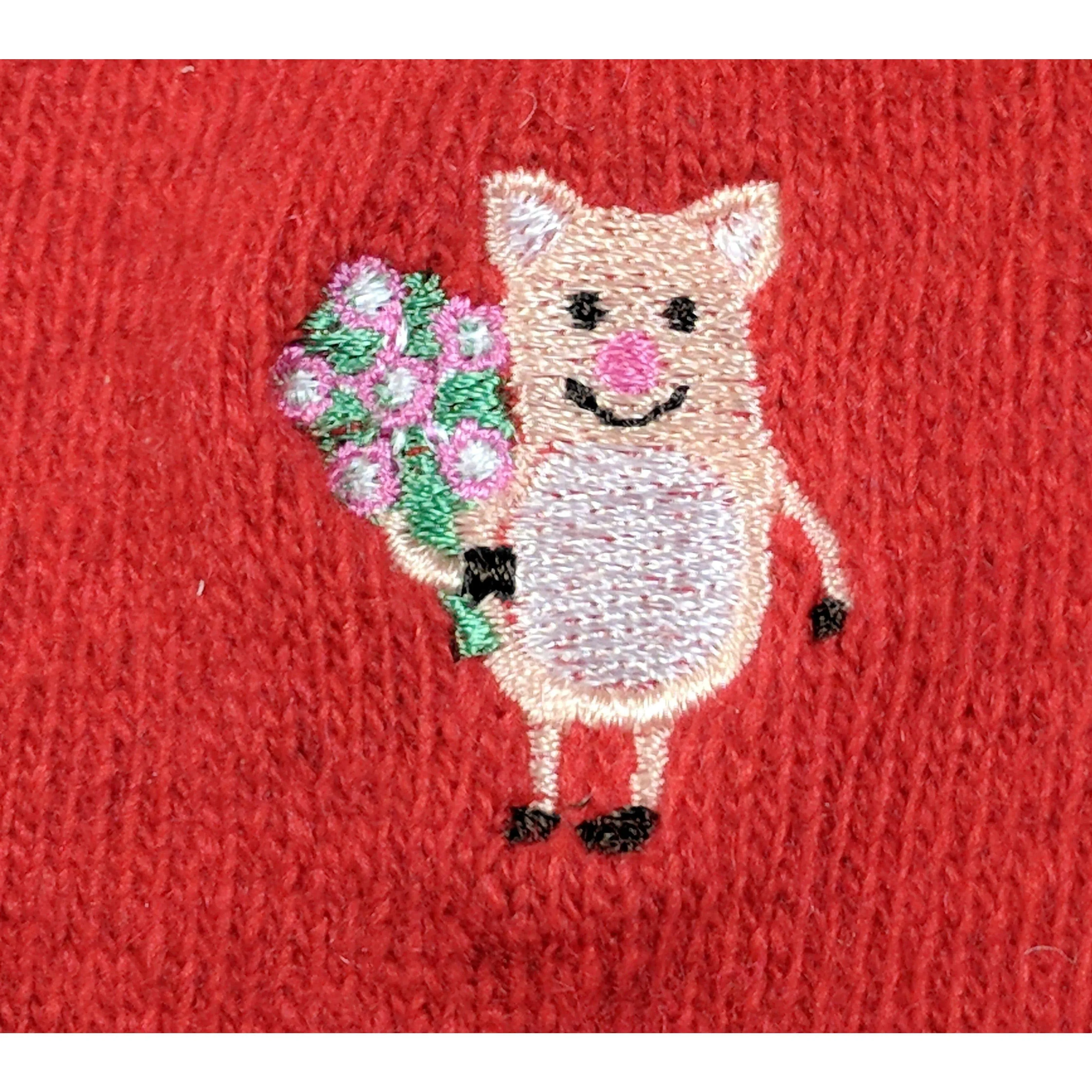 Pig Socks CUTE Pig Socks in Bright Red Cotton Blend