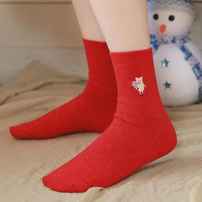 Pig Socks CUTE Pig Socks in Bright Red Cotton Blend