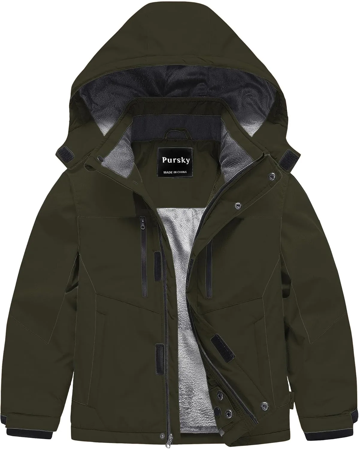 Pursky Boy's Waterproof Ski Jacket Kids Winter Snow Coats Fleece Raincoats Parka