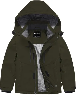 Pursky Boy's Waterproof Ski Jacket Kids Winter Snow Coats Fleece Raincoats Parka
