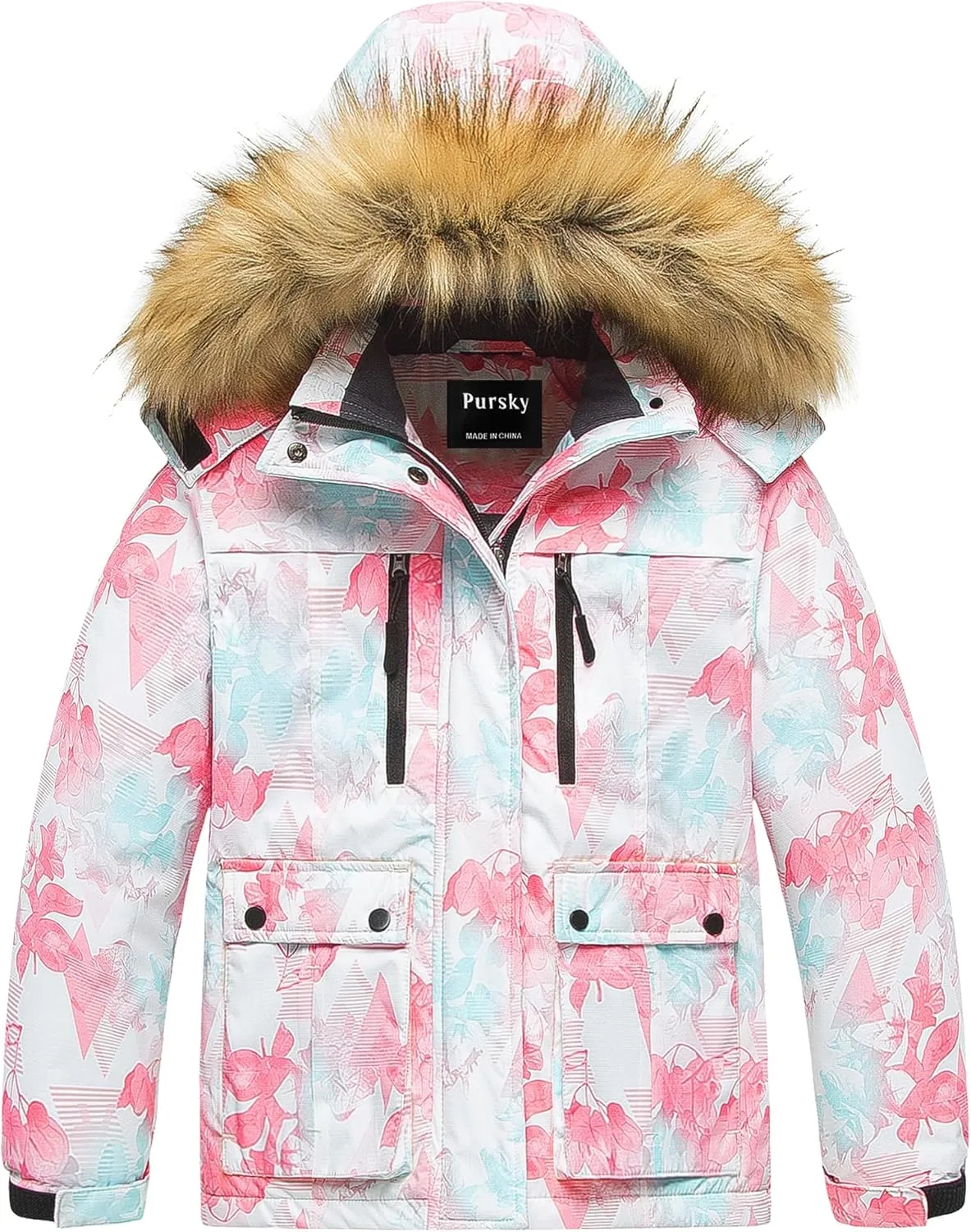 Pursky Girl's Waterproof Ski Jacket Kids Winter Snow Coats Fleece Raincoat Parka