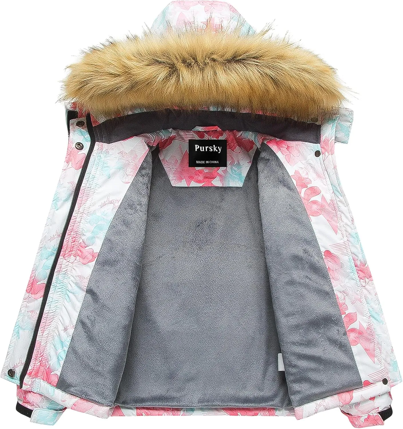 Pursky Girl's Waterproof Ski Jacket Kids Winter Snow Coats Fleece Raincoat Parka