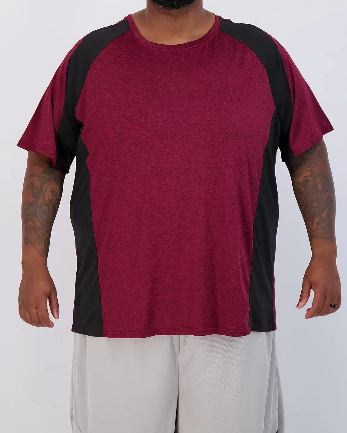 Real Essentials 3 Pack: Mens Big & Tall Tech Stretch Long-Sleeve & Short-Sleeve Dry-Fit T-Shirt (3XT-5XT)