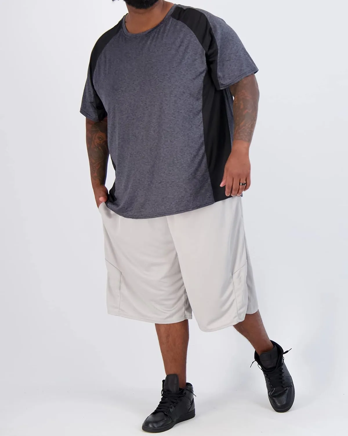 Real Essentials 3 Pack: Mens Big & Tall Tech Stretch Long-Sleeve & Short-Sleeve Dry-Fit T-Shirt (3XT-5XT)