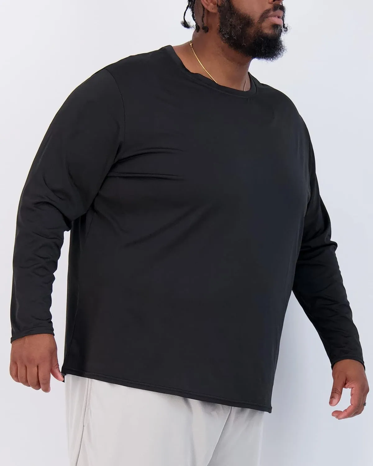 Real Essentials 3 Pack: Mens Big & Tall Tech Stretch Long-Sleeve & Short-Sleeve Dry-Fit T-Shirt (3XT-5XT)
