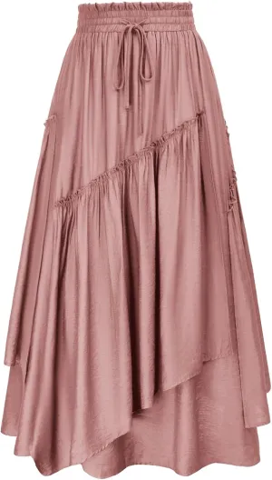 Scarlet Darkness Women Renaissance Layered Long Skirt Elastic High Waist Tiered Skirt with Pockets