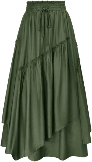 Scarlet Darkness Women Renaissance Layered Long Skirt Elastic High Waist Tiered Skirt with Pockets