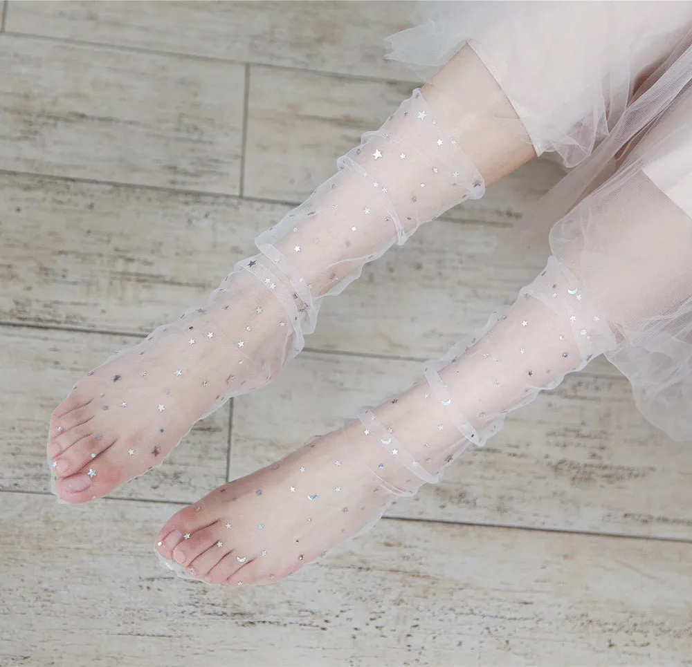 Shiny Glitter Star Ladies Sexy Fishnet Mesh Socks Summer Style