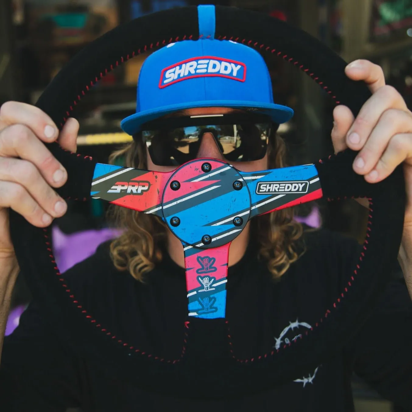 Shred White & Blue Steering Wheel // PRP X Shreddy // Deep Dish