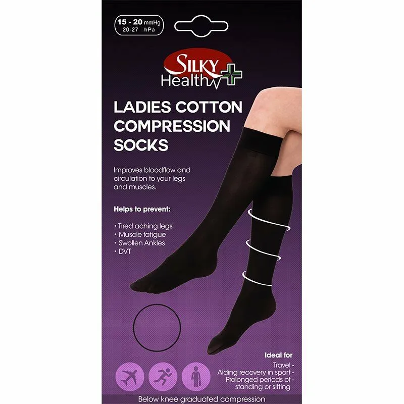 Silky Ladies Cotton Rich Compression Socks Knee Highs Travel Sport DVT Standing