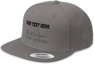 Snapback Hat for Men Flat Brim Hats Jesus is My Lifeline God Christian Embroidered Flat Bill Hat Acrylic