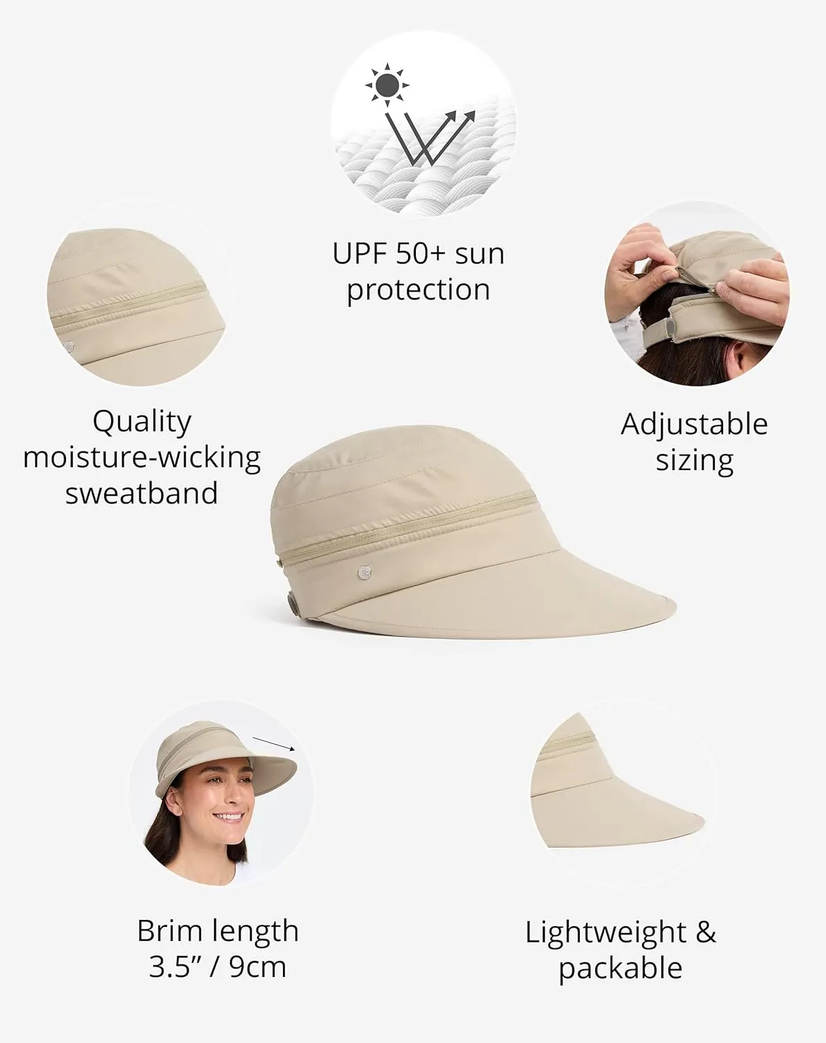 Solbari Womens Wanderlust Visor UPF 50 , Packable 2-in-1 Hat & Visor, Adjustable Fit with Sweatband for Sports & Outdoors