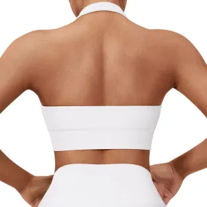 SUUKSESS Women Seamless Halter Sports Bra Open Back Padded Workout Crop Tank Tops