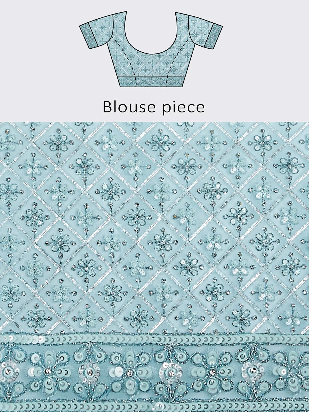 Turquoise blue Net Sequins, Zarkan and thread embroidery Semi-Stitched Lehenga choli & Dupatta