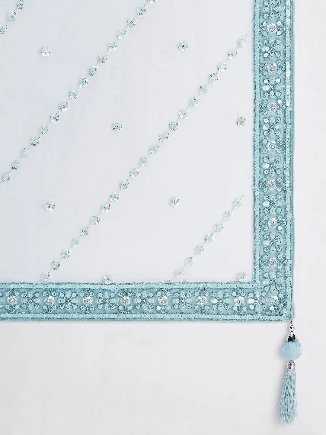 Turquoise blue Net Sequins, Zarkan and thread embroidery Semi-Stitched Lehenga choli & Dupatta