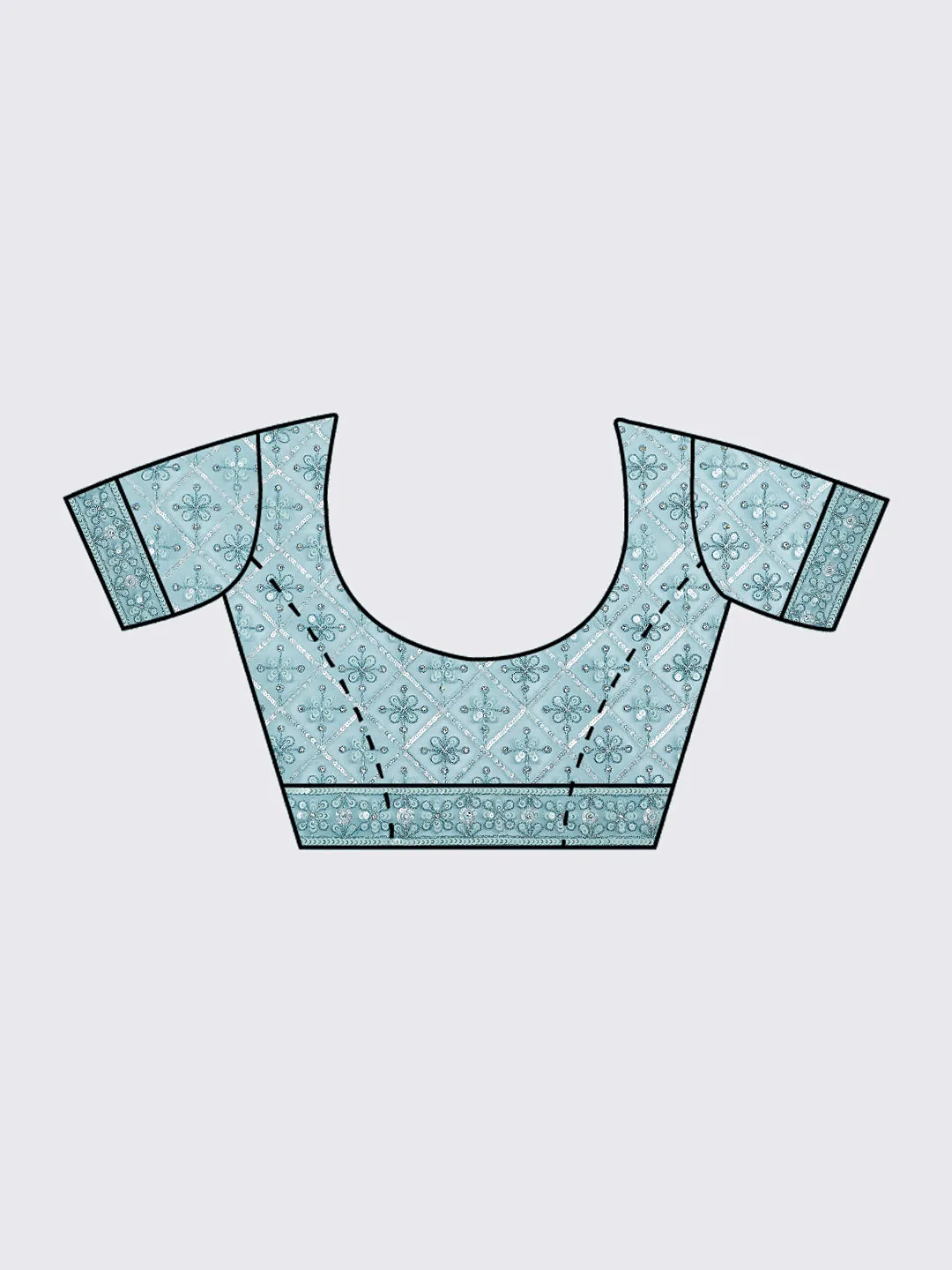 Turquoise blue Net Sequins, Zarkan and thread embroidery Semi-Stitched Lehenga choli & Dupatta