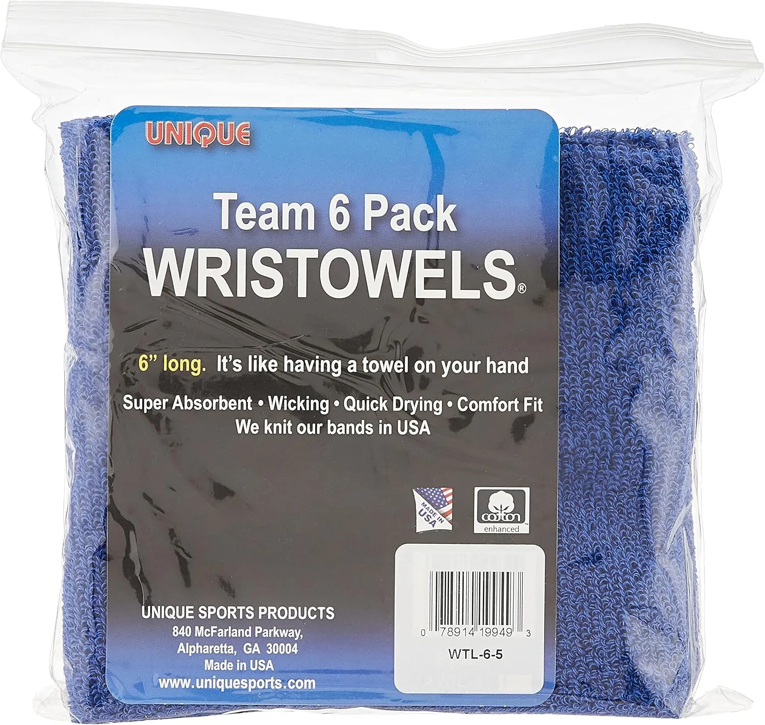Unique Sports 6-Inch Long Wrist Towel Wristbands (6 Pack)