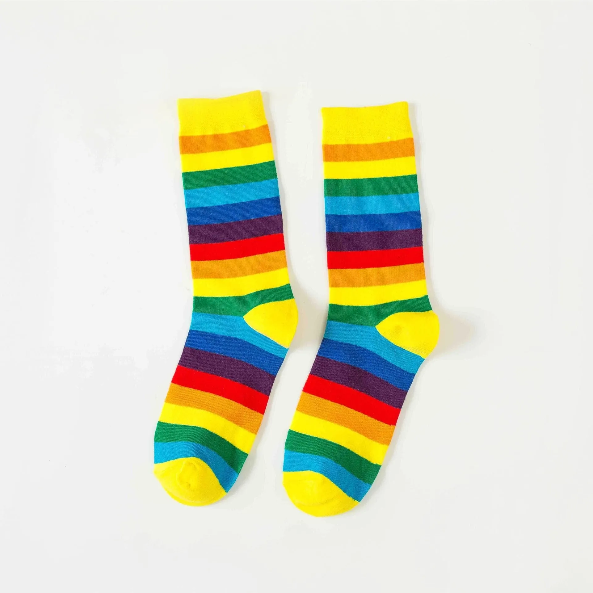 Unisex Cotton Colourful Rainbow Stripe knee Long Vintage Socks