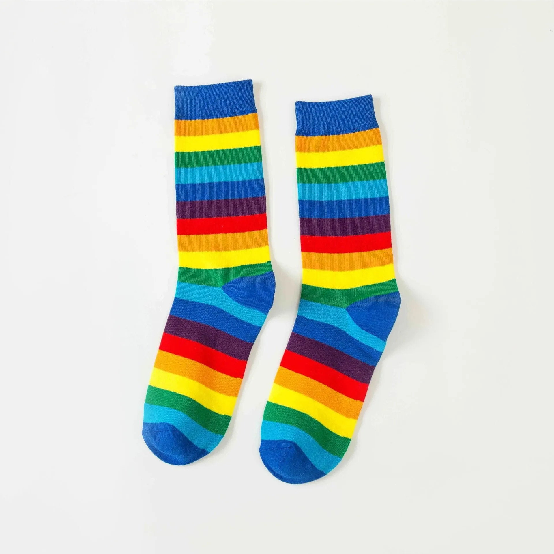 Unisex Cotton Colourful Rainbow Stripe knee Long Vintage Socks
