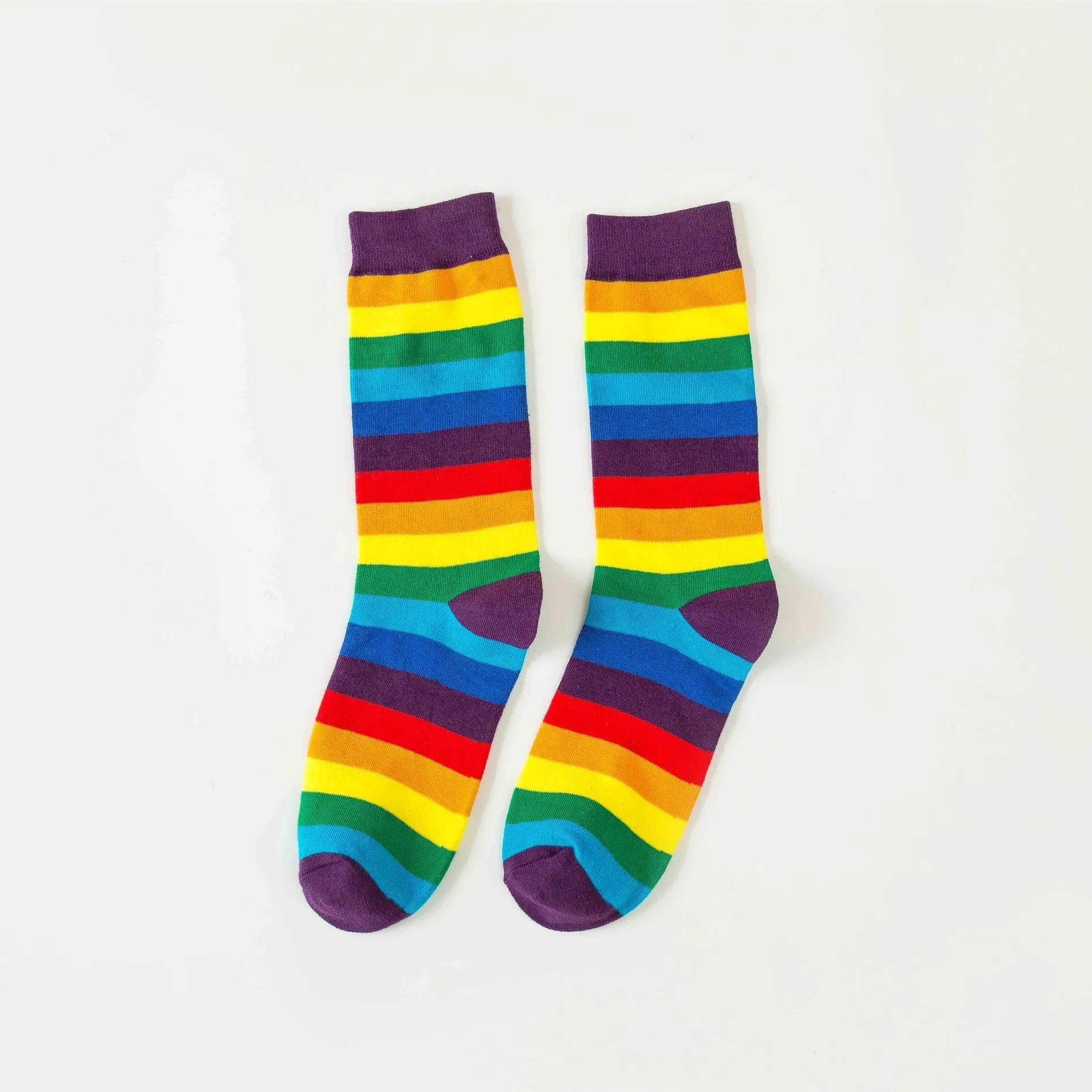 Unisex Cotton Colourful Rainbow Stripe knee Long Vintage Socks