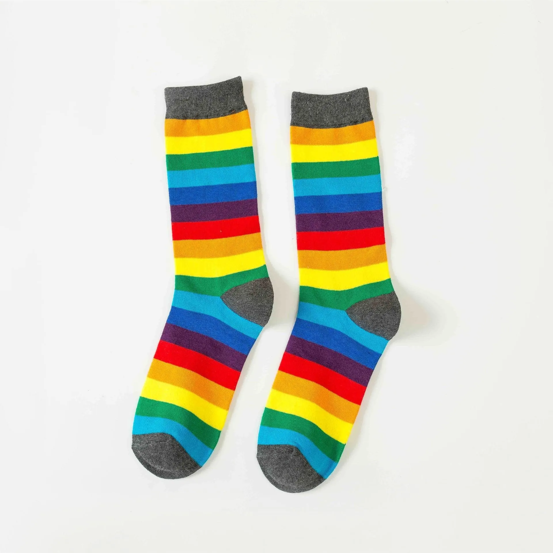 Unisex Cotton Colourful Rainbow Stripe knee Long Vintage Socks