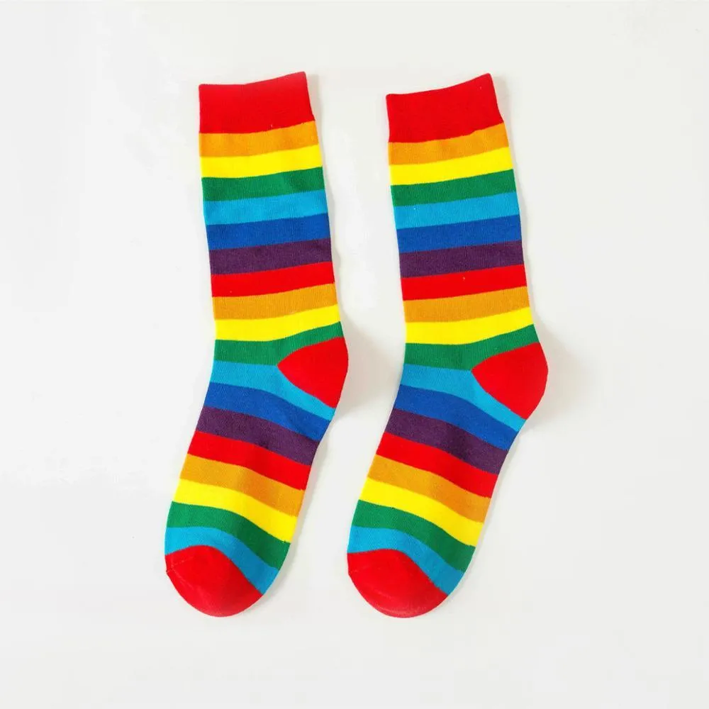 Unisex Cotton Colourful Rainbow Stripe knee Long Vintage Socks