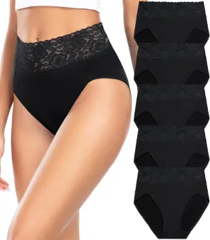 Wealurre Womens Underwear Cotton Bikini Panties for Women High Waisted Lace Hipster Stretch Briefs for Ladies 5 Pack