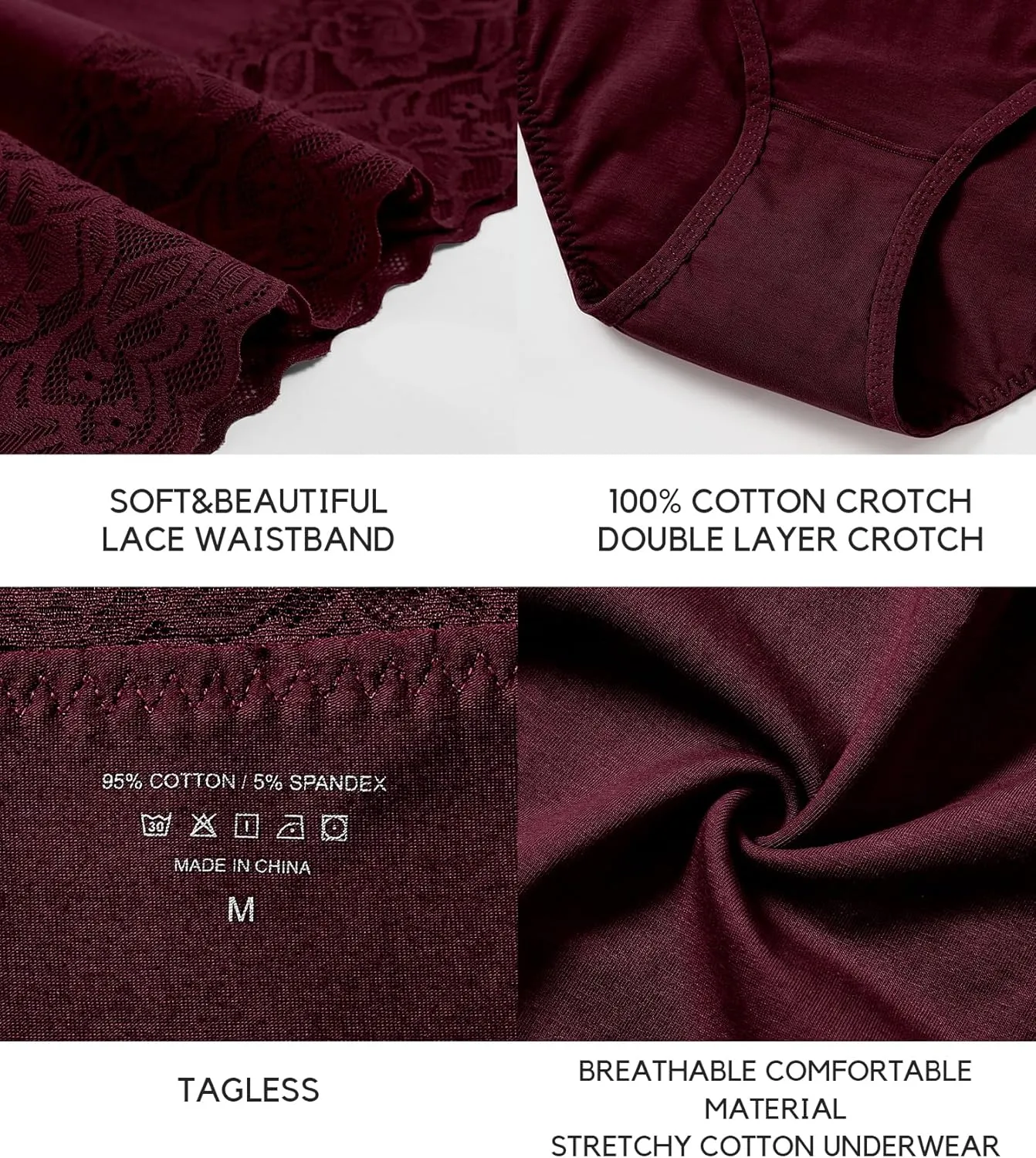 Wealurre Womens Underwear Cotton Bikini Panties for Women High Waisted Lace Hipster Stretch Briefs for Ladies 5 Pack