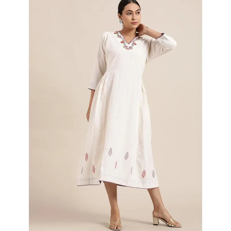 White Cotton Embroidered Dress