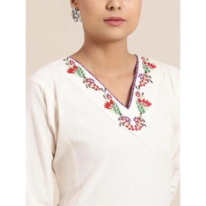 White Cotton Embroidered Dress