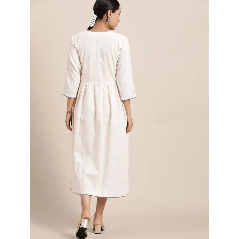 White Cotton Embroidered Dress